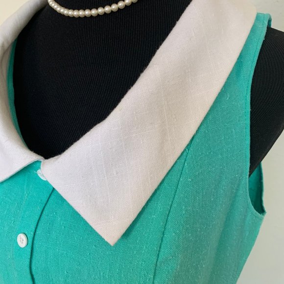 Vintage 60s turquoise day dress sz M - Picture 4 of 5